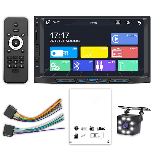 Kenally Doble DIN coche DC 12V MP5 Video reproductor de música vehículo cámara de visión trasera 7 HD pantalla Radio Multimedia pieza de Combinaciones de reproductor de DVD/TV para coche