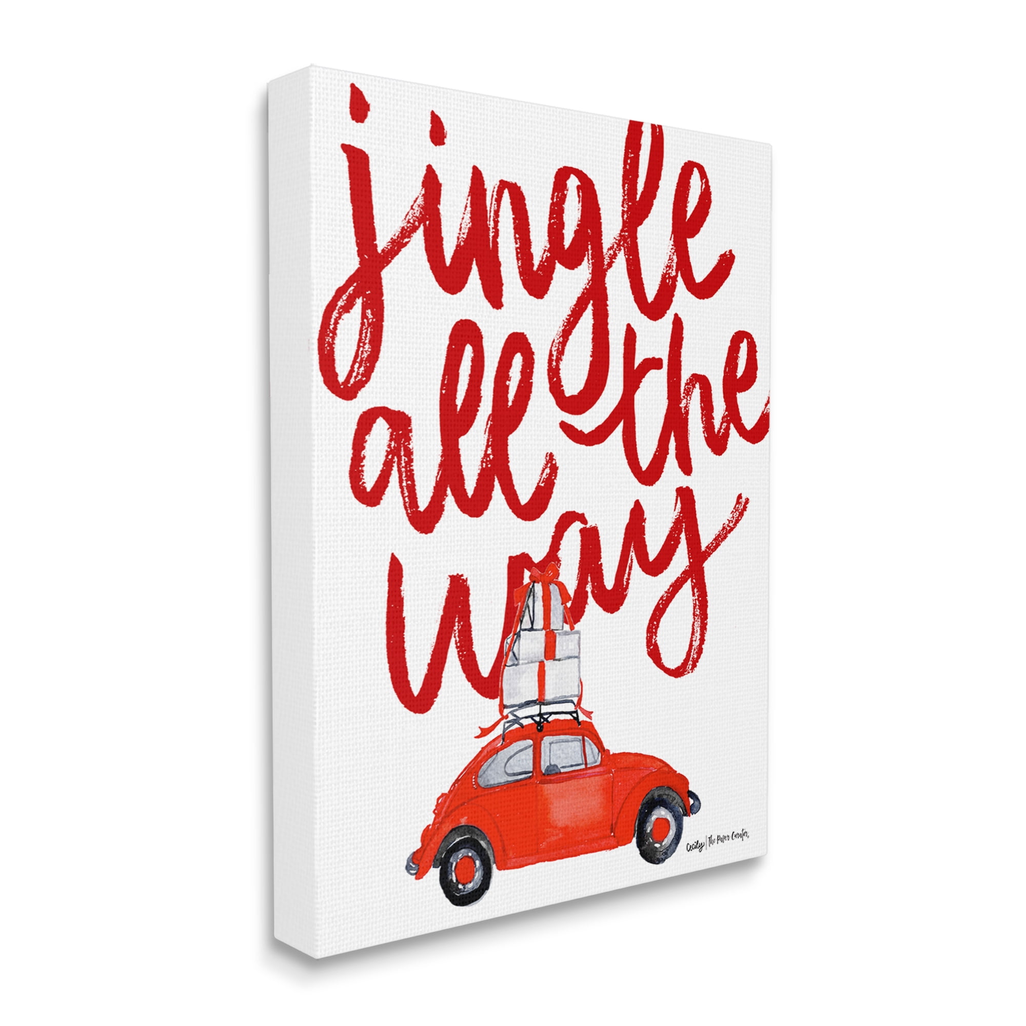 Stupell Industries Jingle All The Way Holiday Gifts Red Car Driving Graphic Art Gallery Wrapped Canvas Print Wall Art, Design by Cecily Moore