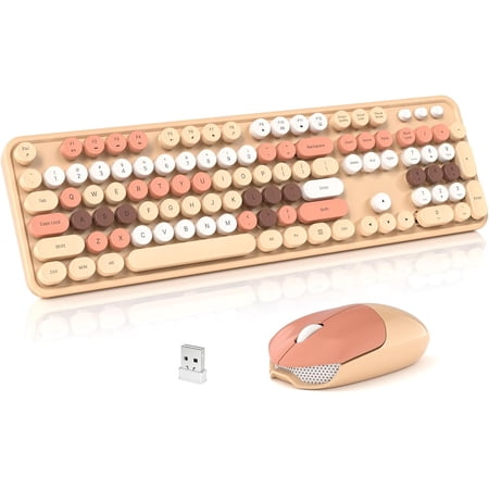 Retro Wireless Typewriter Keyboard with Number Pad and 2.4GHz Wireless Mouse Combo for PC/Laptop/Desktop (Black Purple Colorful)