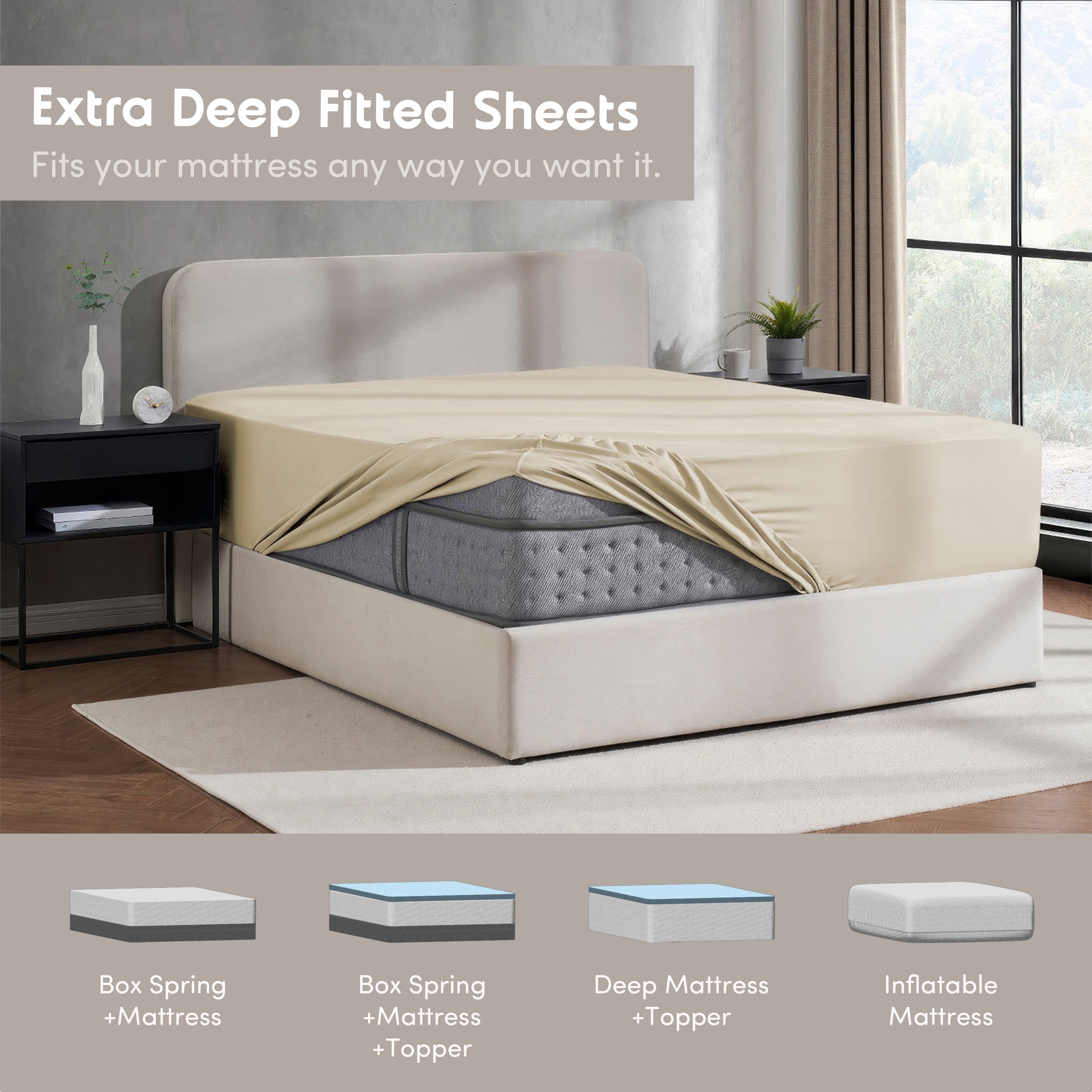 Lammaloe 2 Pack Extra Deep Pocket Twin XL Fitted Sheet Only, Fits 18" to 24" Mattress, Soft Microfiber Fitted Bed Sheet, Beige Cream