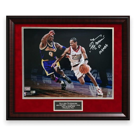 Allen Iverson Philadelphia 76ers Autographed 16x20 Photo Framed to 23x27 w/ "The Answer Vs Mamba" Inscription BAS