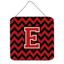 Letter E Chevron Black and Red   Wall or Door Hanging Prints