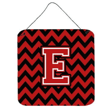 Letter E Chevron Black and Red   Wall or Door Hanging Prints