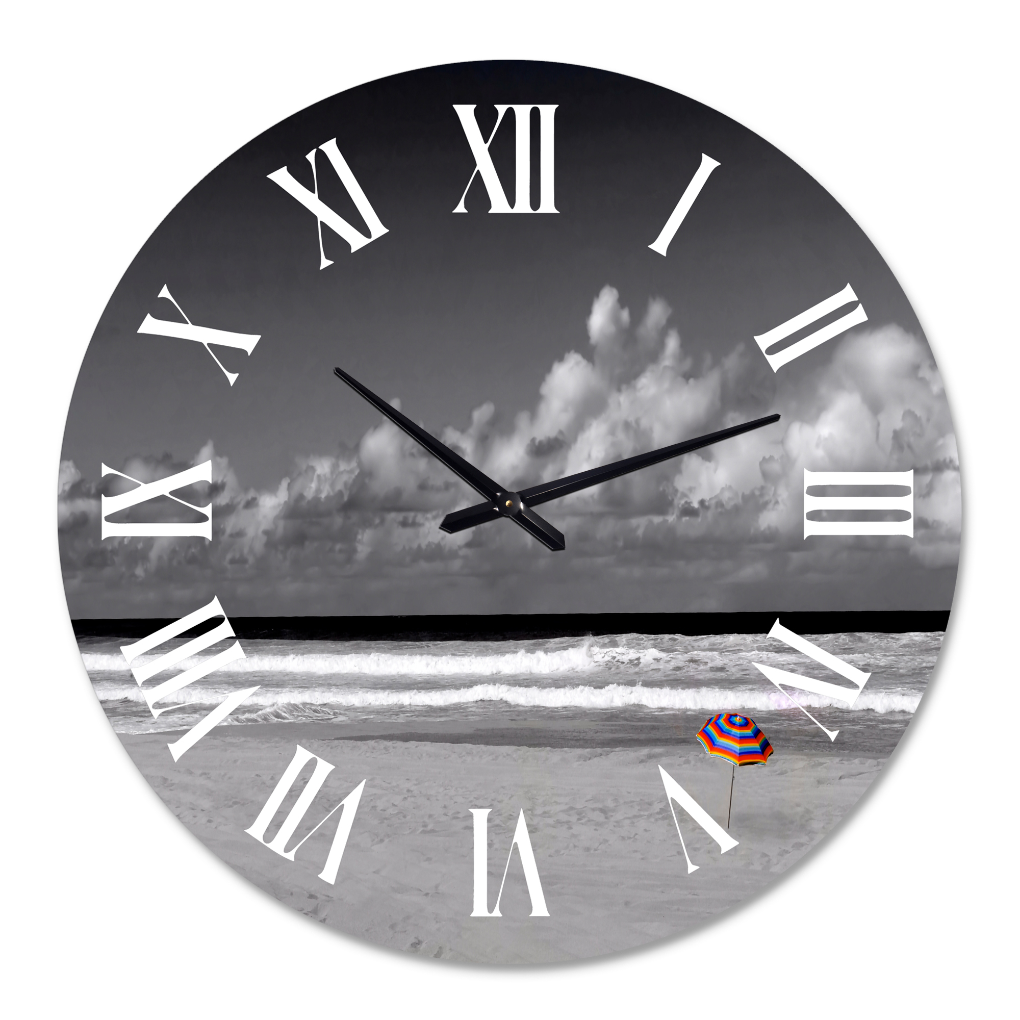 Designart 'Monochrome Coastline Under Cloudy Sky' Lake House Wall Clock