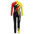 thumbnail image 3 of Haitryli Kids Girls Full Body Unitard Shiny Rhinestones Gymnastics Leotard Dance Bodysuit Long Sleeve Jumpsuit Red&Yellow 8, 3 of 5