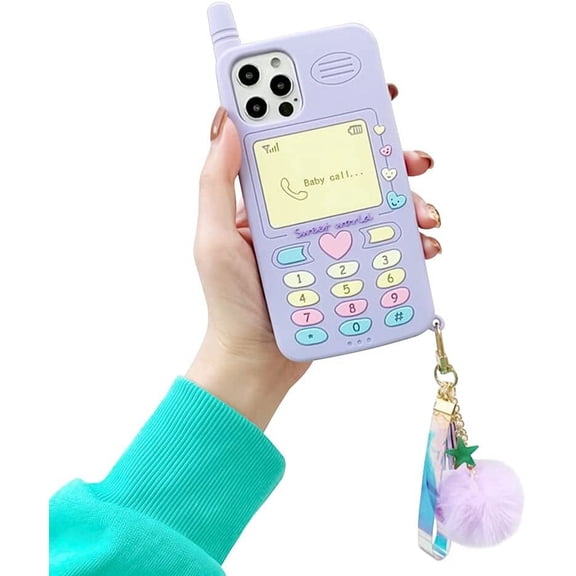 Compatible with iPhone 12/ iPhone 12 Pro Case Soft Silicone Cute 3D Cartoon Design for Women Girls with Hair Ball Tassel Anti-Scratch Case for iPhone 12/12 Pro 6.1 inch- (Purple)