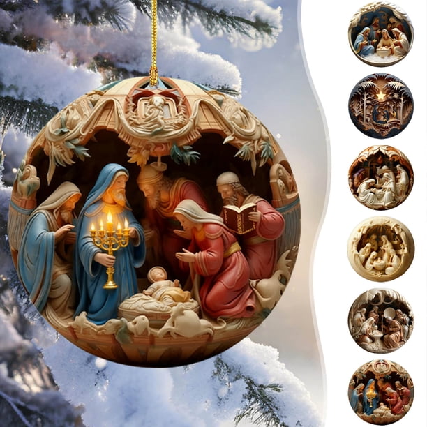 Pendiente Estereoscópica Navideña, Ornamientos de Navidad, Collar de Bendición de Nacimiento, Efecto 3D, Pendientes Colgantes para Carro, Estilo de Decoración, Joyería de Navidad, Accesorio de