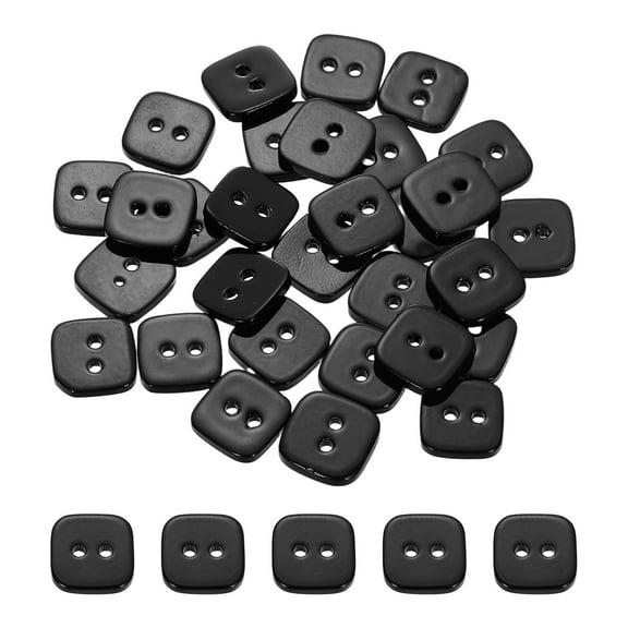 Uxcell 30pcs Square Buttons 11mm 2 Holes Shell Craft Sewing Buttons, Black