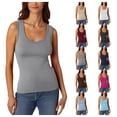 thumbnail image 1 of HJYCHN Women's Casual Low Round Neck Ribbed Sleeveless Tank Top Stretch Fitted Basic Top for Layering Grey S, 1 of 4