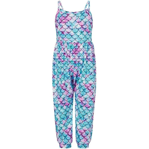 MIXUE Toddler Girls Jumpsuits & Rompers Kids One-pieces fish scale print Strappy sleeveless Summer Bodysuits Streetwear,Purple,2-3 Years