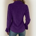 thumbnail image 6 of Womens Velvet Button Down Shirts Velour Flounce Long Sleeve Lapel Collared Slim Fit Dressy Blouse for Business Casual Work Office Fall Fashion, Purple, XL, 6 of 7