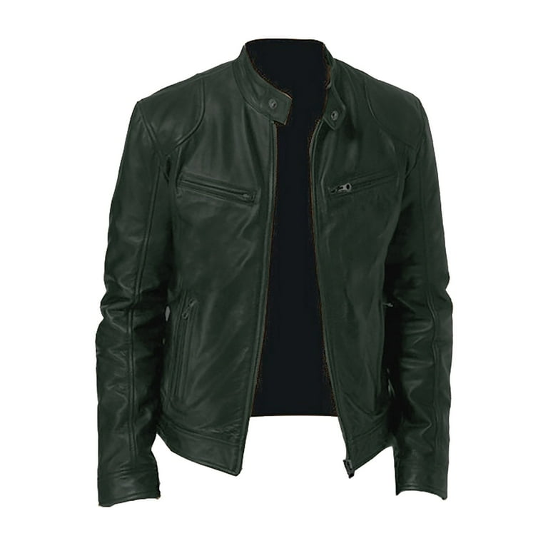 JEsilunmaMY Men's Retro Wash PU Leather Jacket Stand Collar