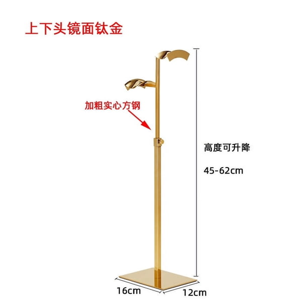 Nvzi Soporte de exhibición de billetera de acero inoxidable ajustable para colgar bolsas Soporte de exhibición Soporte de bolsa colgante Tubo de soporte cuadrado (Espejo de doble extremo, dorado)