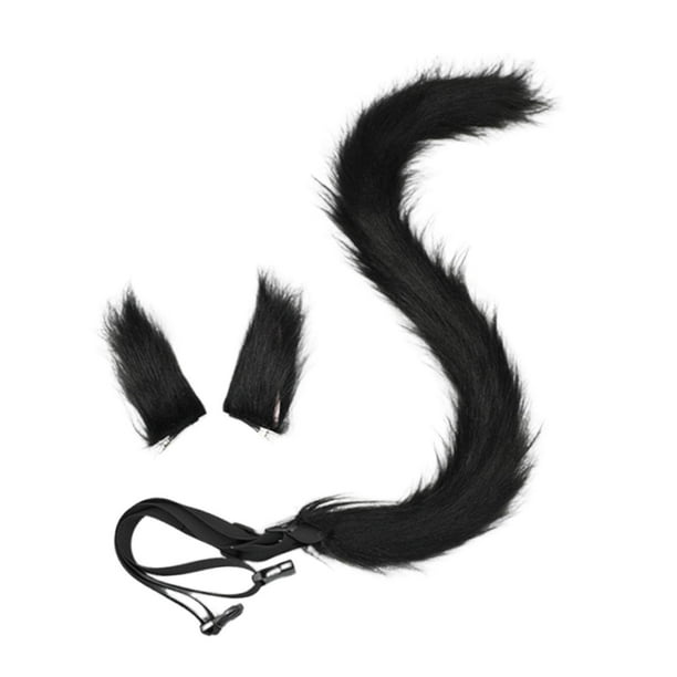 Diadema con orejas de gato, decoración para cosplay, regalo de gato con cola larga para cumpleaños y espectáculos. Negro