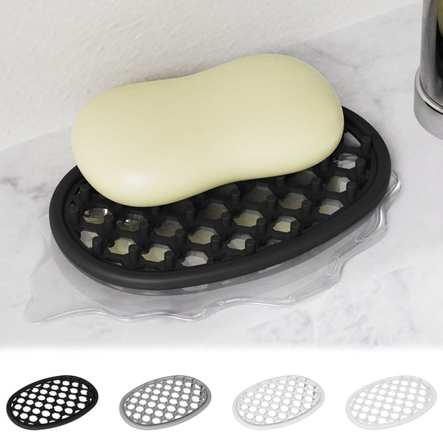 Jabonera de Silicona con Drenaje Automático para Ducha Almohadilla Antideslizante, Negro MNFD