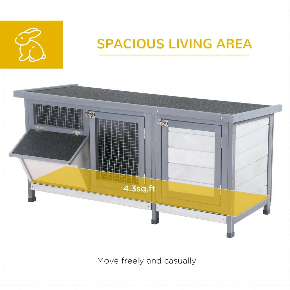 Spaco Wooden Rabbit Hutch Bunny Hutch Cage Guinea Pig with Waterproof Roof, No Leak Tray and Feeding Trough, Gray