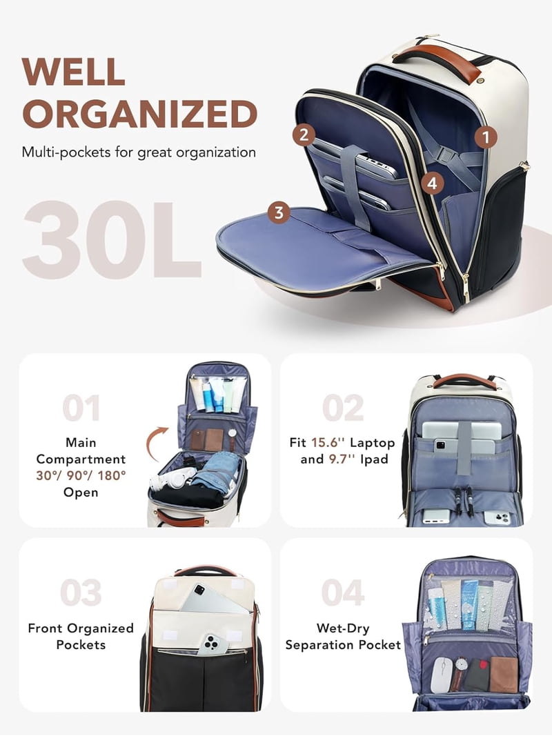 amazon travelling backpack Taygeer Travel for Women, Travel Personal Item Bag with Shoe Pouch prospecting Color:Hibiscus Tropical TSA lock 80s Leather & Canvas