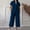 Navy, variant on Women's 2 Piece Outfit Button Down Collared Short Sleeve Top with Cropped Wide Leg Pants Casual Matching Set with Pockets for Summer Yellow XL(XL)