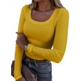 thumbnail image 1 of HSHDLDF Womens Long Sleeve Scoop Neck Ribbed Knit Fitted Casual Tops Tee Slim Basic Shirts, 1 of 5