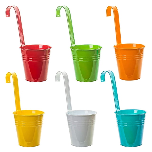 Juego de 6 jardineras colgantes de colores, flor, balcón, maceta, color, metal, colgante, cubo, maceta, metal, cubo, personalidad, creativo, gran maceta Adepaton 2033376