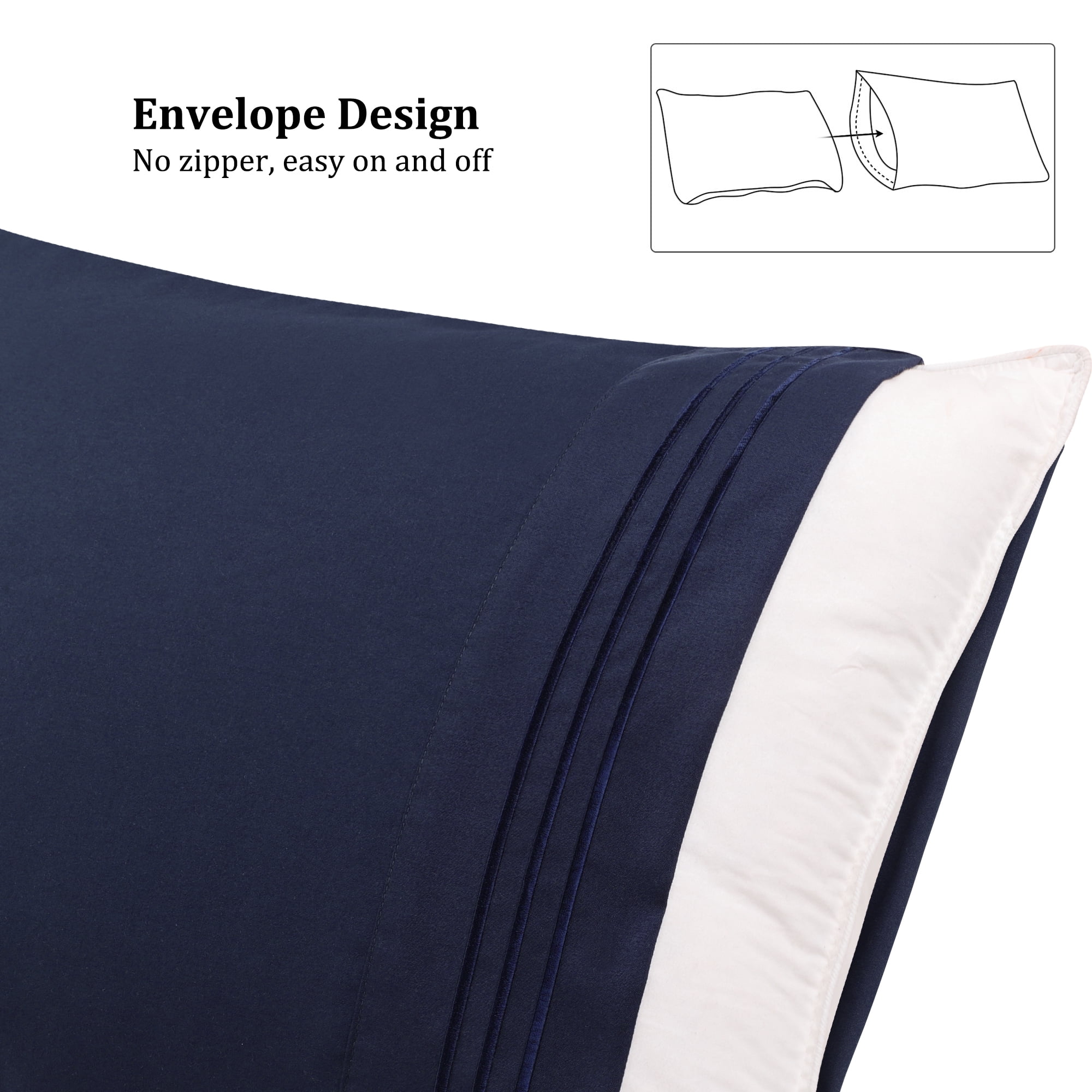 Unique Bargains Polyester Soft Pillowcases 2 Pcs Envelop 20"x26" Navy