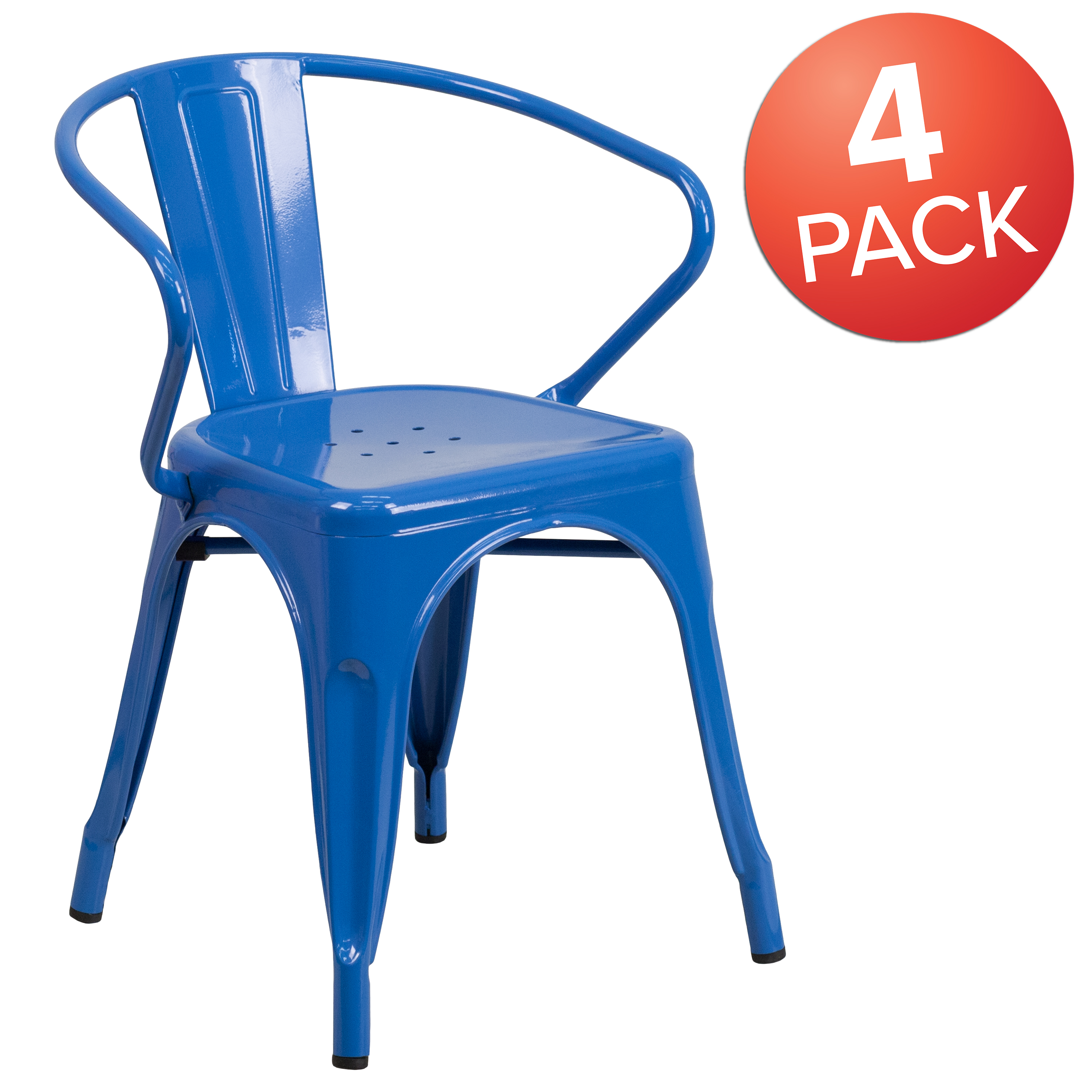 BizChair Commercial Grade 4 Pack Blue Metal Indoor-Outdoor Chair with Arms - image 3 of 14