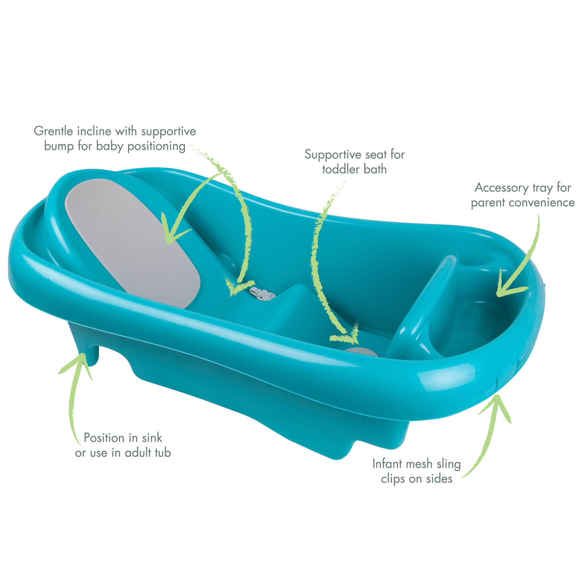 The First Years Sure Comfort Newborn to Toddler Baby Bath Tub, Infant Bath Tub, Teal - image 2 of 6