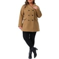 thumbnail image 3 of Women's Plus Size Notched Lapel Double Breasted Long Coat for Stylish Winter Wear 4X Camel, 3 of 6