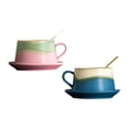 thumbnail image 2 of Taza de café, taza de té, artículos para beber, decoración del hogar con cuchara, 280 ml con asa, taza de cerámica Azul, 2 of 9