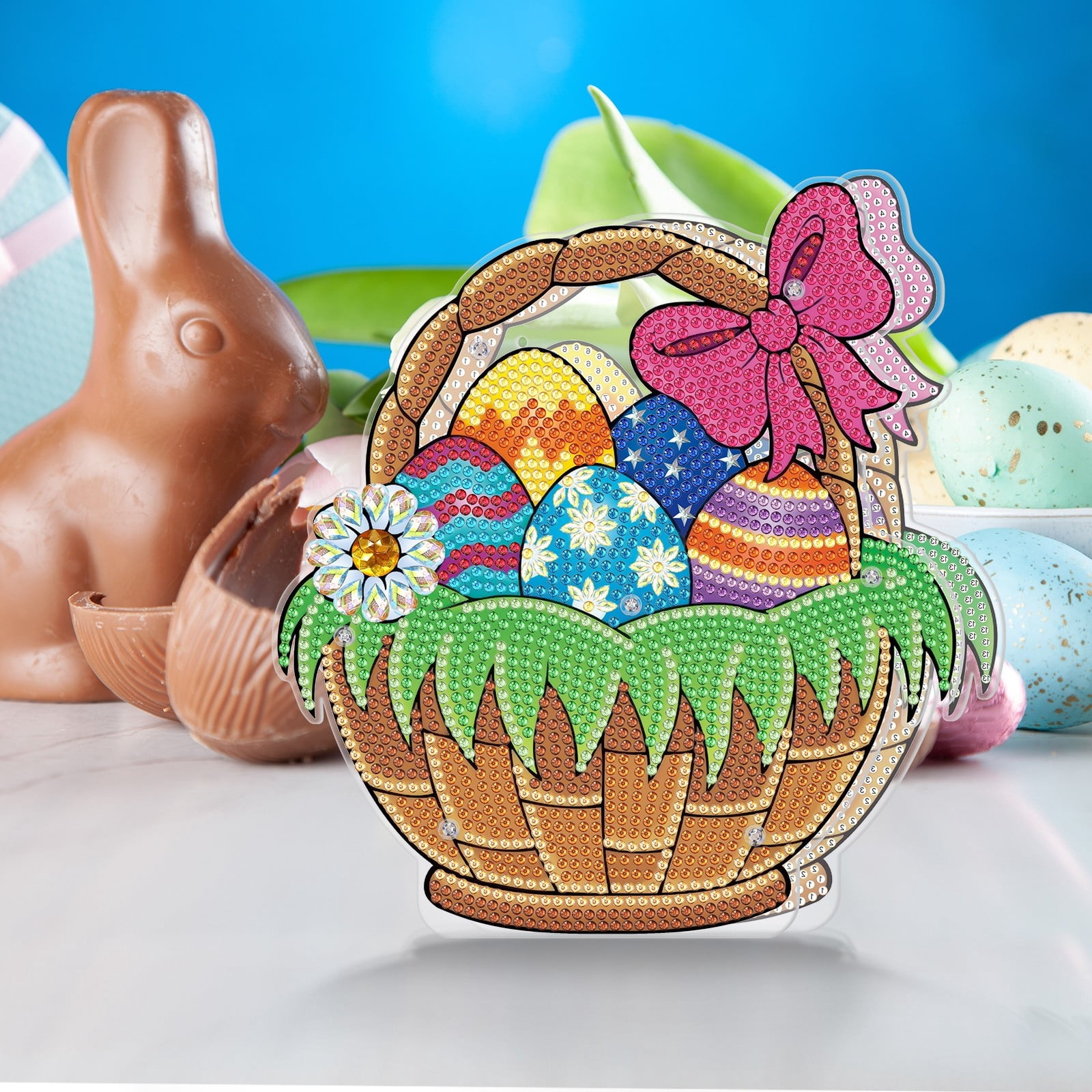 FLOPESN 5Pcs Easter Bunny DIY Diamond Art Painting Ornaments Lamp Kits, Diamond Painting Creative Handmade Bedroom Room Decor Double-Sided Dotted Diamonds