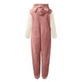 thumbnail image 6 of Moxiu Fleece Pajamas for Women Patchwork Color Block Winter Warm Sherpa Romper Non-footed Zipper Onesie Loungewear Pajama Homewear, 6 of 6
