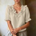 thumbnail image 5 of Summer Sales Womens Summer Tops Work‑Style Ruffled V‑Neck Pleated Short Sleeve Loose‑Fit Blouse Oversized Tshirts for Women Under 12$, 5 of 8