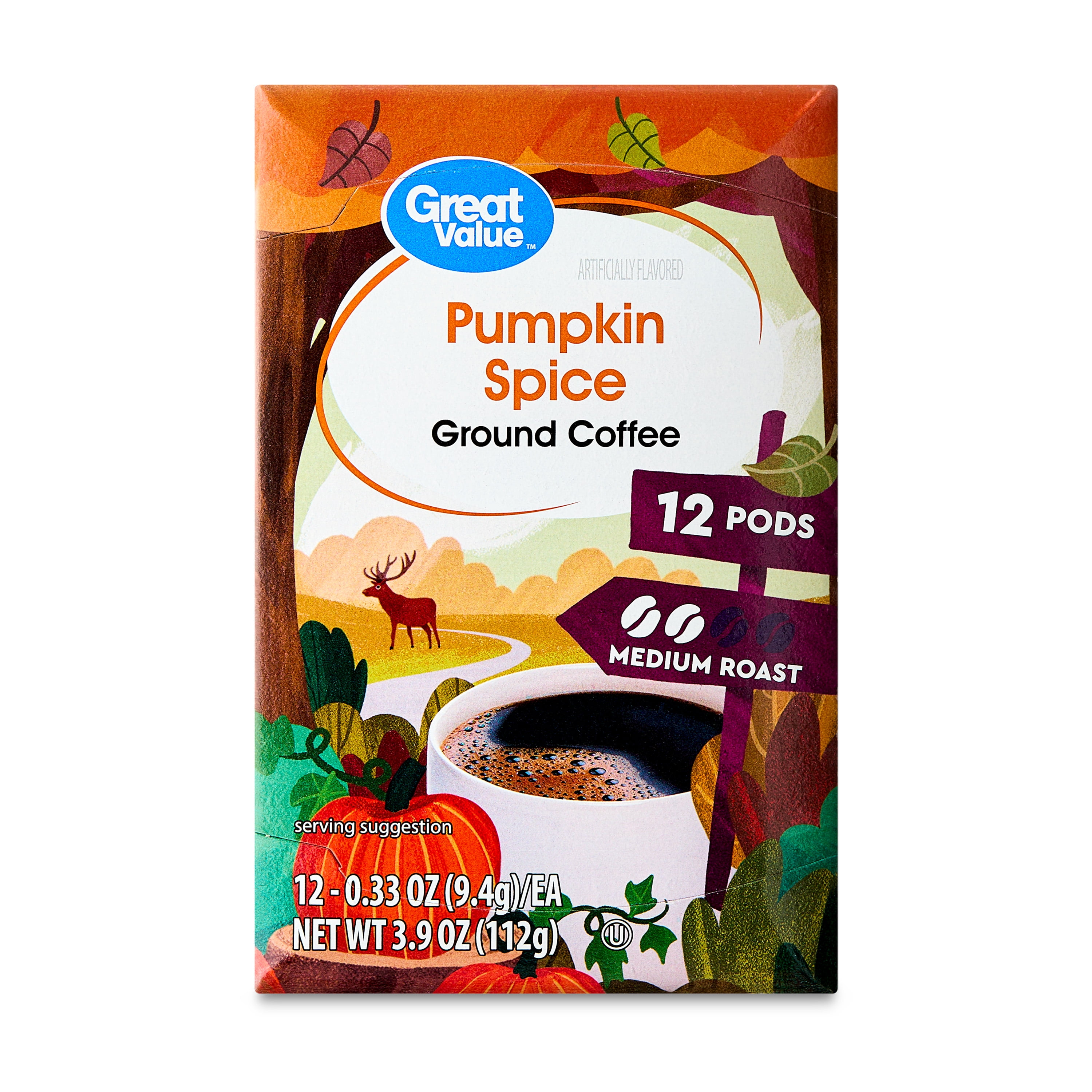 (3 pack) Great Value Pumpkin Spice Medium Roast Ground Coffee, 12 Count