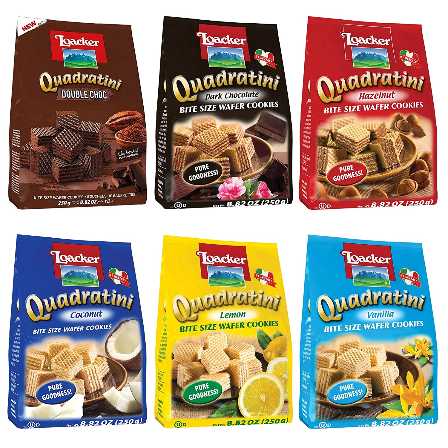 Loacker Quadratini 6 Variety Flavors Hazelnut, Coconut, Dark Choco