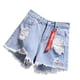 thumbnail image 4 of Pantalones cortos de mujer Vaqueros Cintura alta Agujeros destruidos Pantalones cortos con dobladillo deshilachado, Azul, XXL Vogacara AP001525-10B, 4 of 7