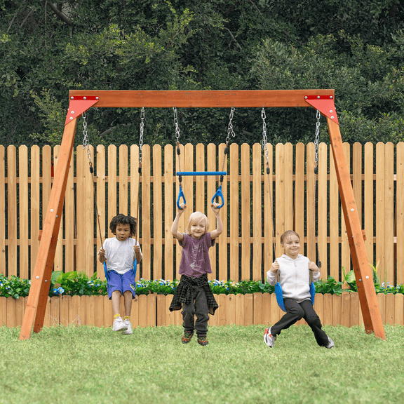 Dolphin Playground Wooden Swing Set – Backyard Fun for Ages 3-12