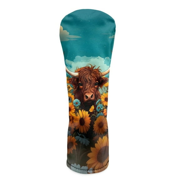 Yuyamidu Highland Cow Golf Club Headcover Sunflowers Golf Head Protective Cover Waterproof PU Leather Driver Fairway Wood Hybrid Head Cover