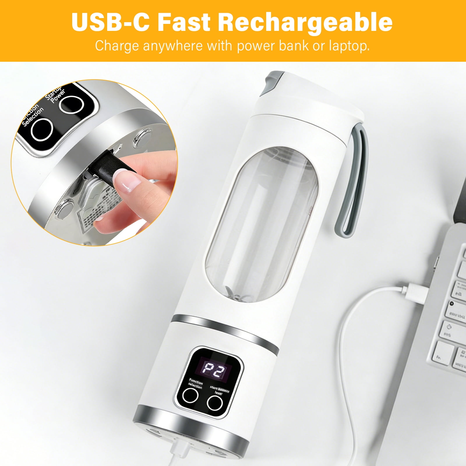 Portable Blender 450ML Type-C Rechargeable Personal Smoothie Blender, 12-Blade Portable Juicer Blender for Smoothies & Shakes, Mini Portable Juicer Travel Blender for Gym, Office & Outdoor