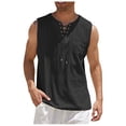 thumbnail image 2 of Men's V-neck strapped solid color cotton and linen sleeveless shirt tops Henley shirt Black 3X, 2 of 5