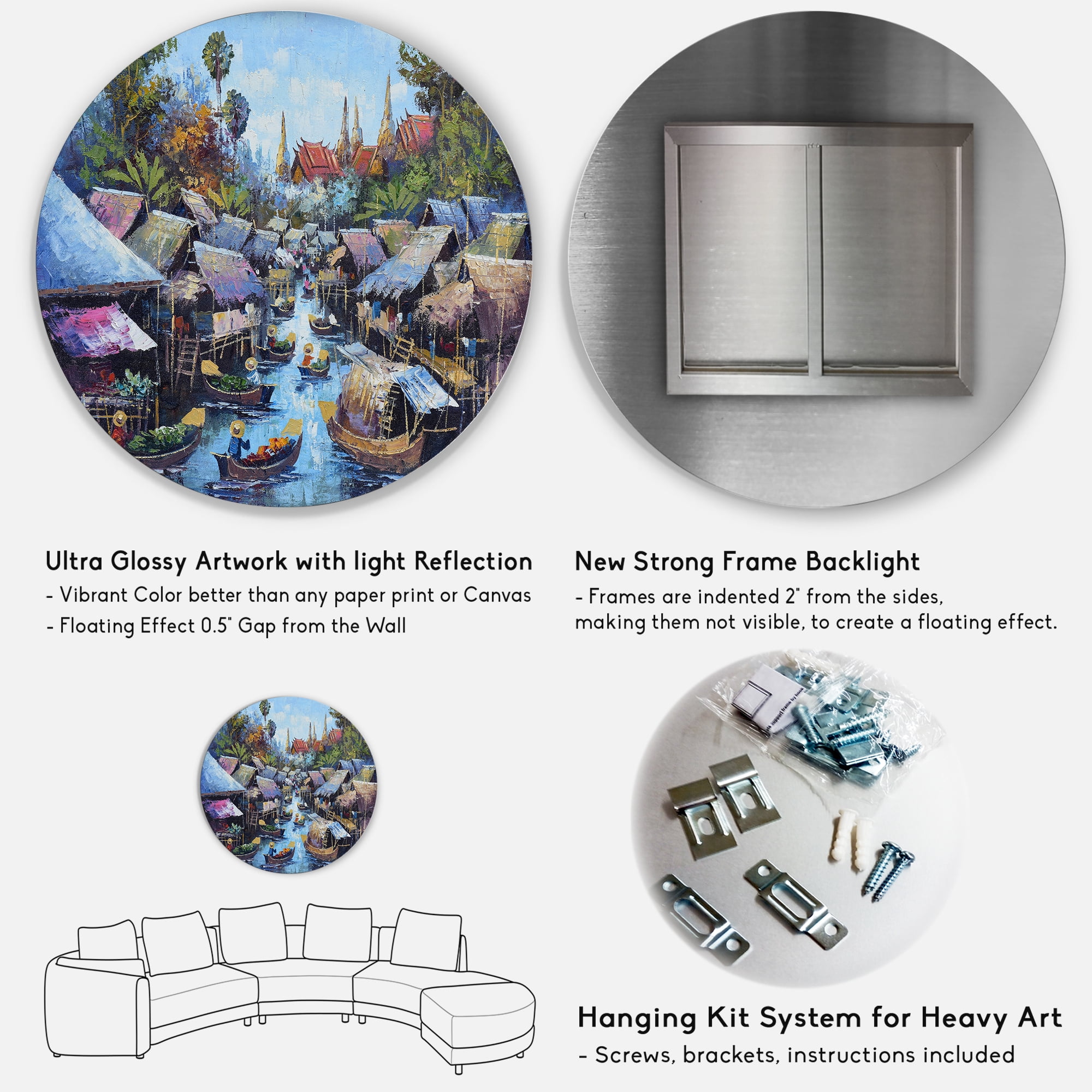 Designart 'Ancient Waterside Life I' Traditional Circle Metal Wall Art 29x29 - Disc of 29