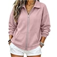 thumbnail image 2 of LEKWK Zip up Jackets for Women Waffle Collar Lightweight Fall Coat with Pockets Drop Shoulder Long Sleeve Casual Athletic Outerwear Pink XXL, 2 of 6