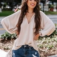 thumbnail image 3 of Blusa con cuello en V,Top con cuello en V Top de manga larga con linterna pura Top con cuello en V Características de vanguardia, 3 of 7