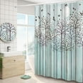 thumbnail image 3 of Trees Shower Curtain Autumn Forest with Birds Flying Above Bathroom Curtain Cool Color Fabric Home Decor with Hooks 72"×72" Inches Teal Brown, 3 of 6