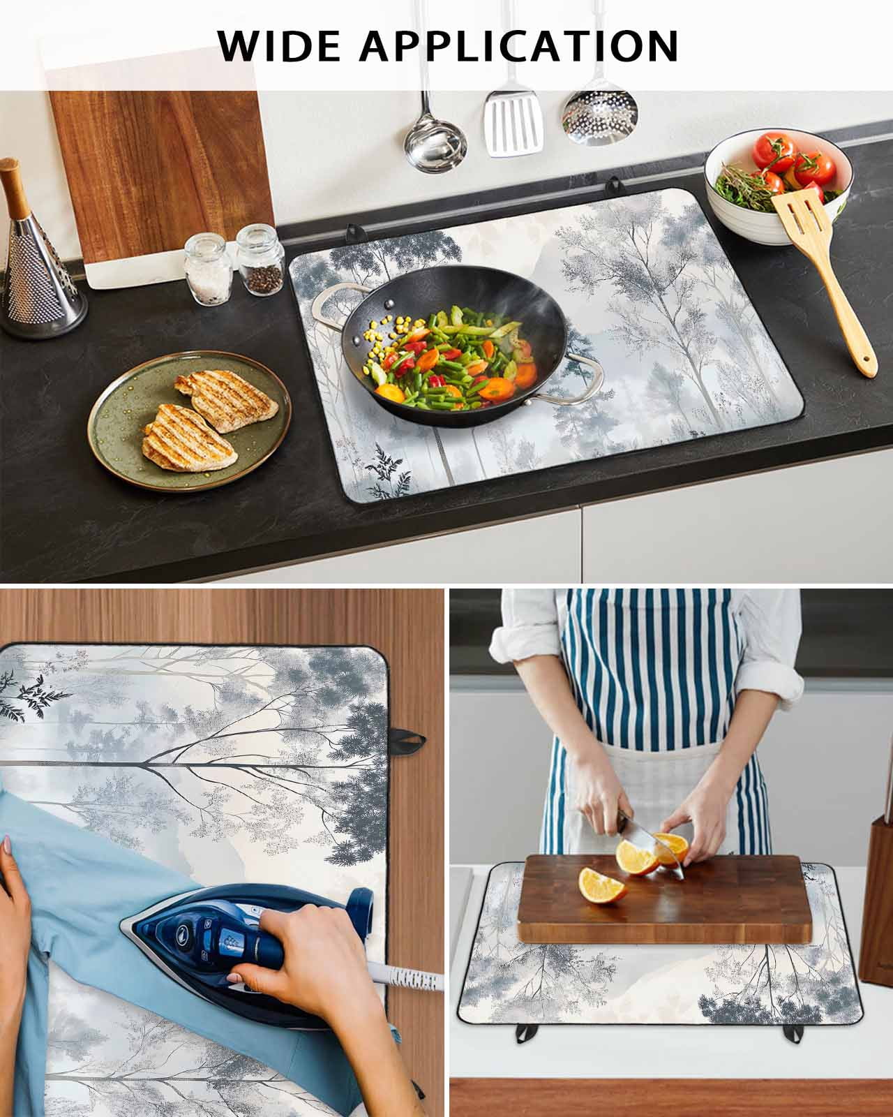 nqOlkjepod Large Induction Cooktop Protector Mat 24"x21", Gray Ombre Forest Stove Top Covers for Electric Stove, Watercolor Trees Mountain Decorative Stove Burner Cover Mats, Glass Top Stove Cover
