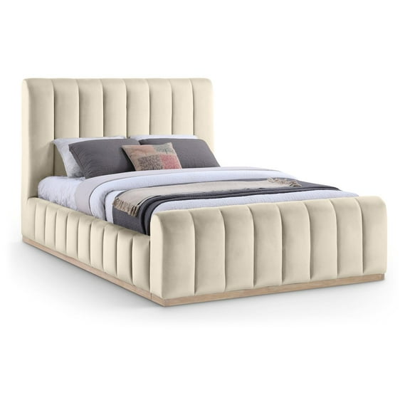 Meridian Furniture Amara Cream Velvet Queen Bed