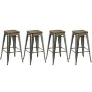 BTEXPERT 30-inch Industrial Stackable Metal Vintage Antique Style Clear Brush Distressed Counter Bar Stool Modern wood... by BTExpert