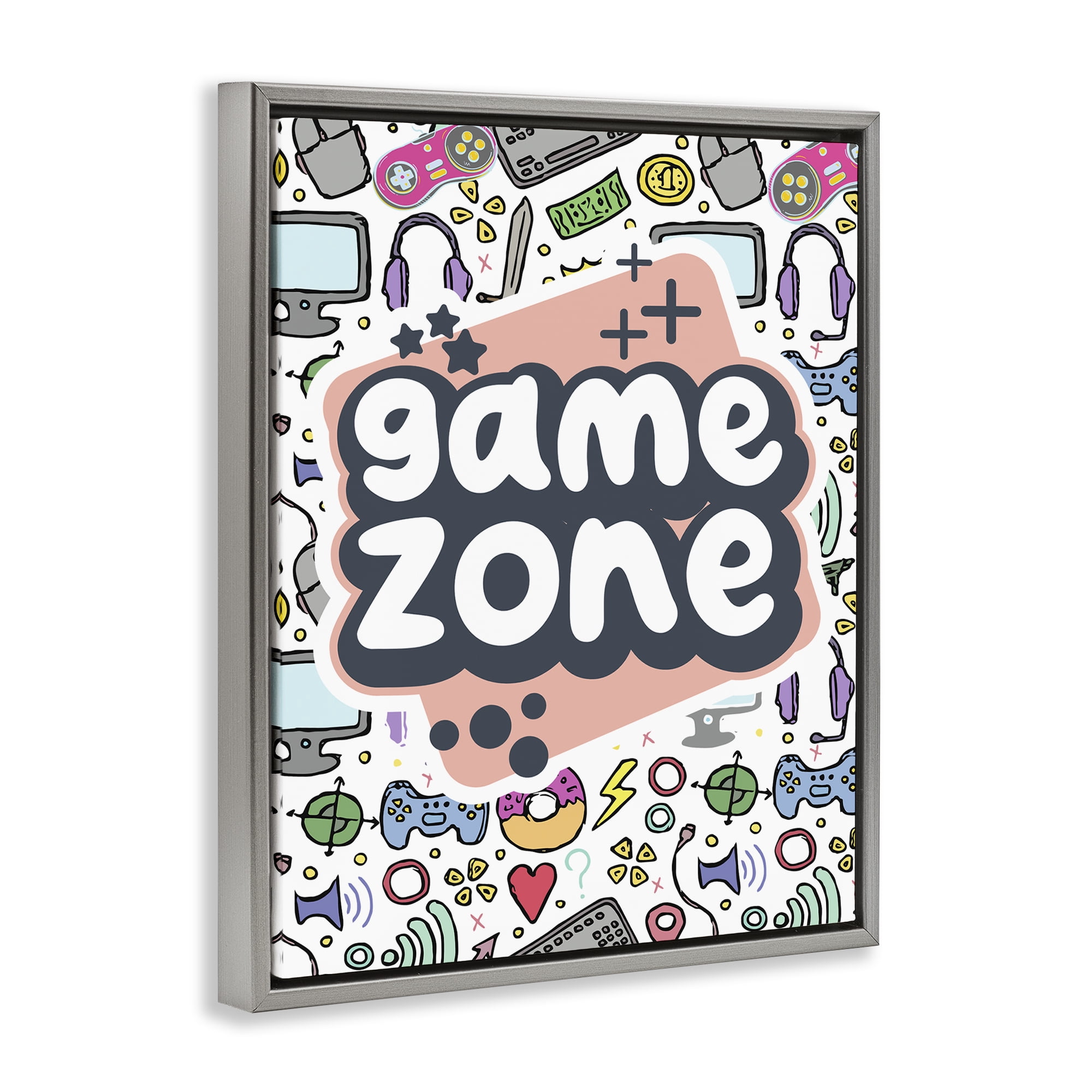 Stupell Industries Peach Game Zone Entertainment Painting Gray Floater Framed Canvas Art Print Wall Art, 17 x 21