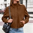 thumbnail image 2 of Enjoytime Fall Jackets for Women Stand Collar Button Zip Up Jacket Winter Casual Long Sleeve Cropped Coat with Pockets, 2 of 8