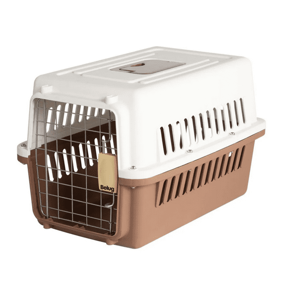 Jaula Transportadora Mascotas Rectangular Belug, Café con Blanco