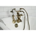 thumbnail image 3 of Kingston Brass KS269PXAB Kingston Three-Handle 2-Hole Tub Wall Mount Clawfoot Tub Faucet with Hand Shower in Antique Brass, 3 of 7